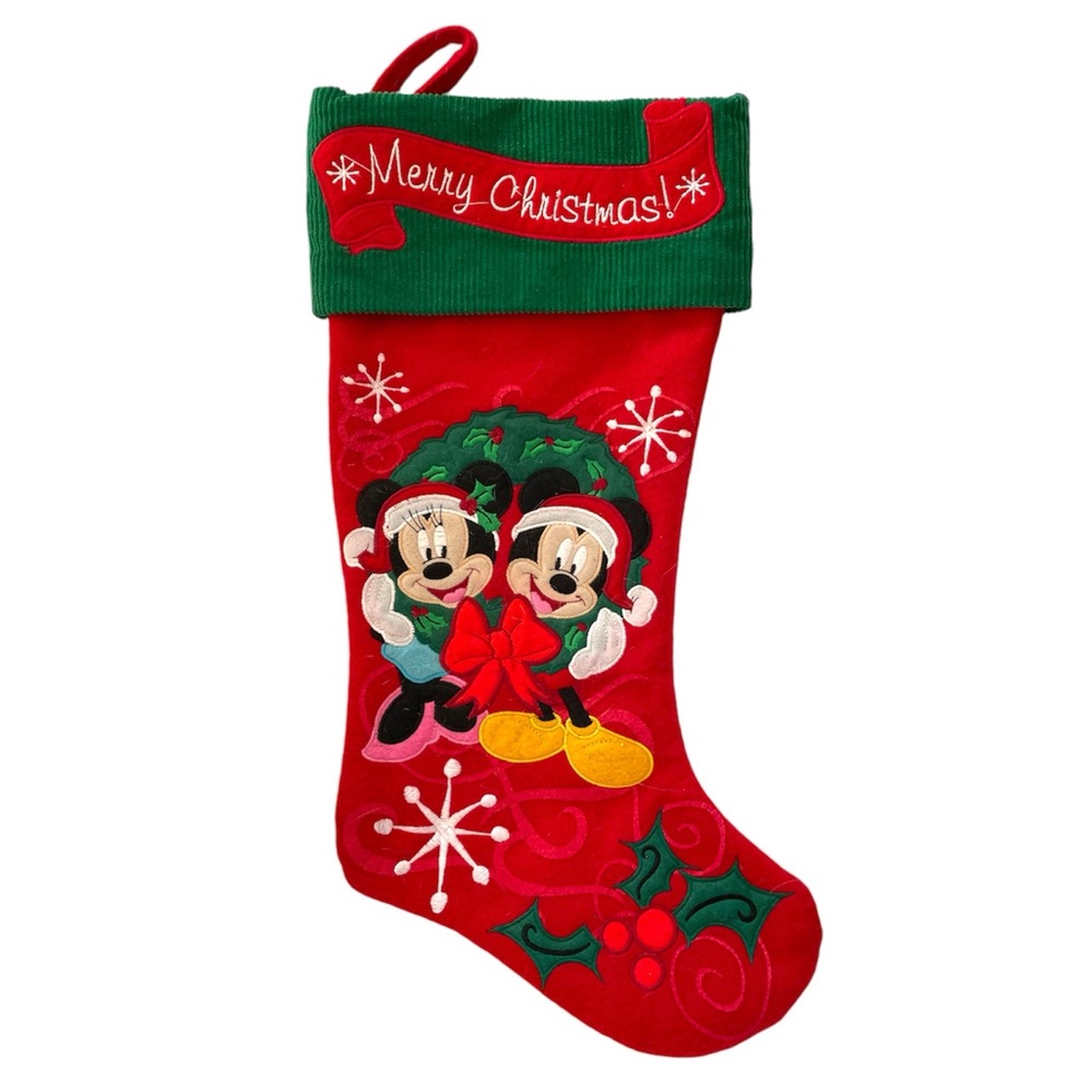 2010 Disney Mickey Minnie Mouse Christmas 18" Stocking Corduroy /fleece
